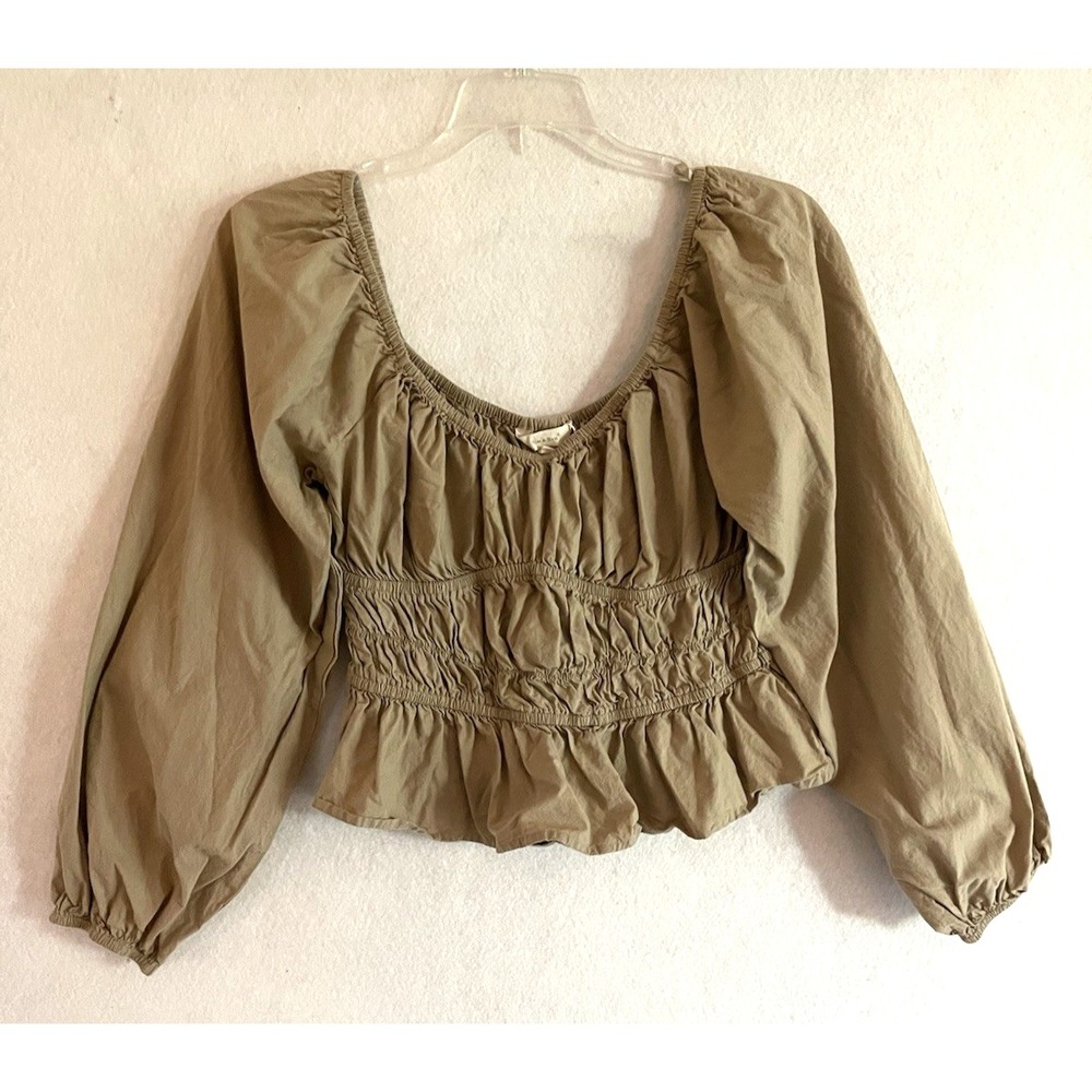 Sim & Sam Coquette Tan Milkmaid Rouched Crop Top M Peasant Fairycore Whimsigoth